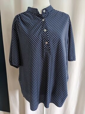 JC Penney Vintage Polka Dot Top Office Button Front Secretary Style M/L